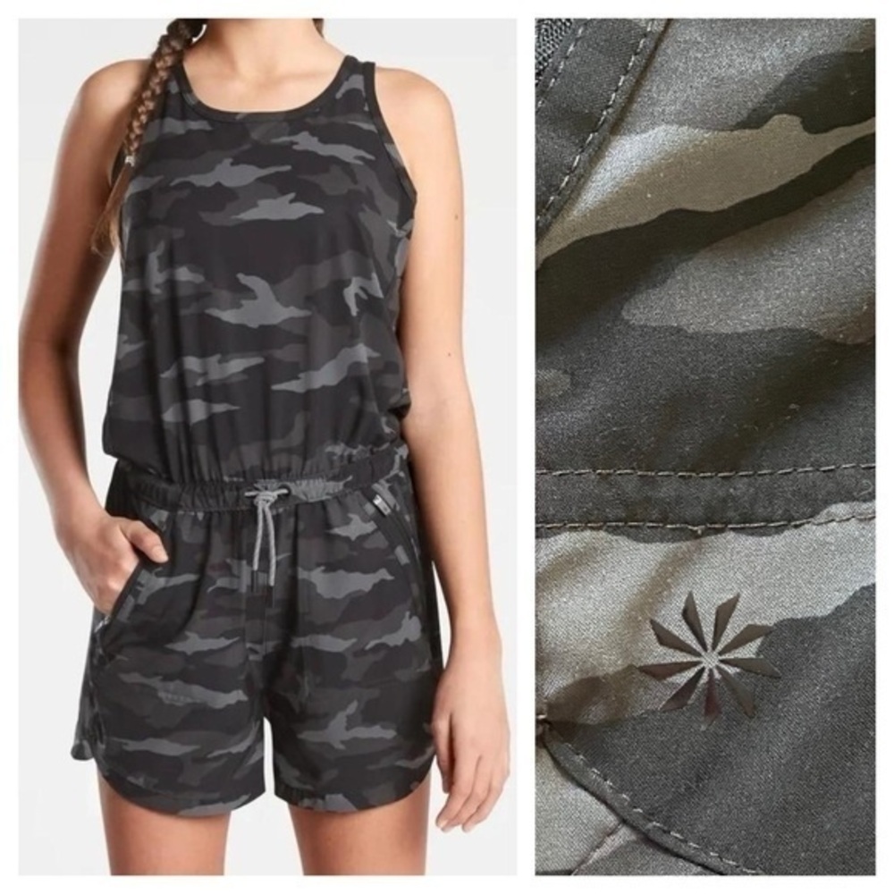 Athleta Girl Black Gray Camouflage On The Go Romper 8